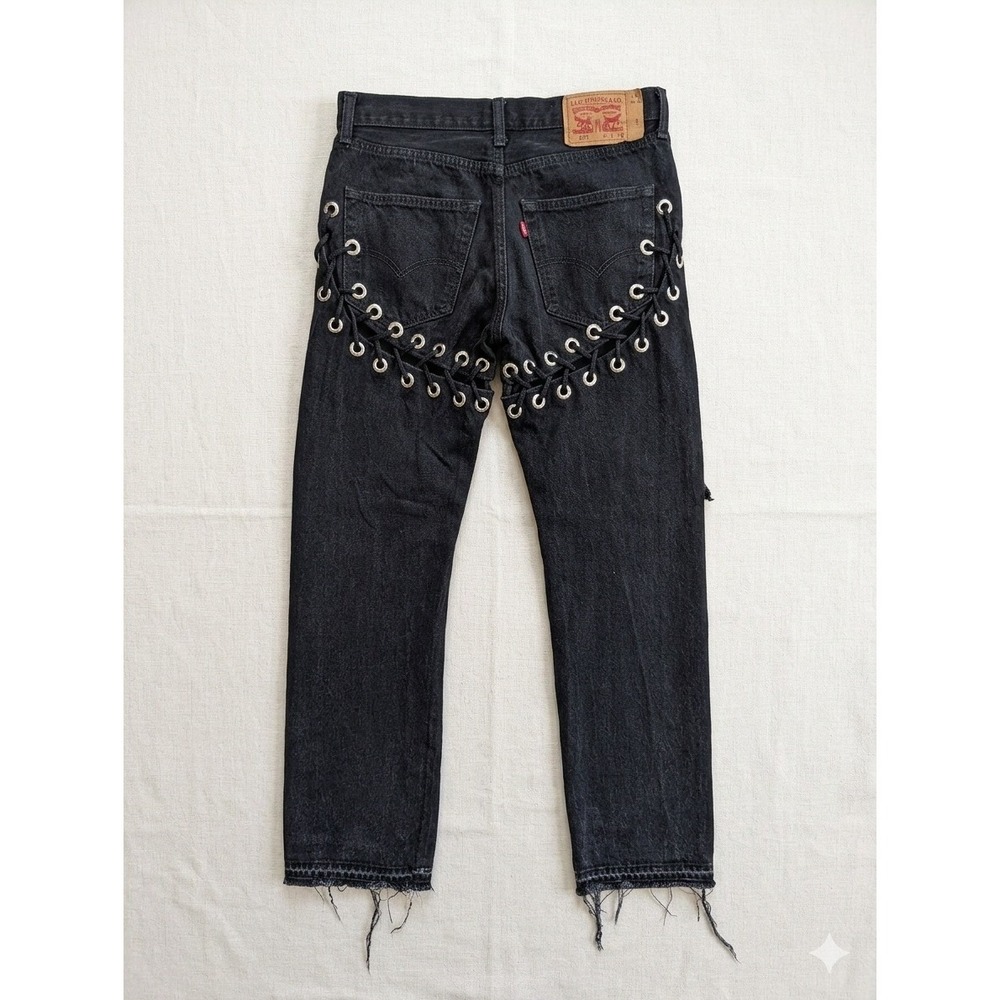 Custom Reworked Levi's 501 Black Lace Up Corset Back Jeans